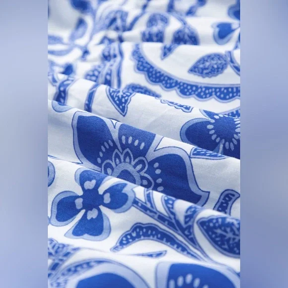 LOVESOFT Blue Flower Print Puff Sleeve Tiered Flowey Mini Dress - Picture 5 of 7